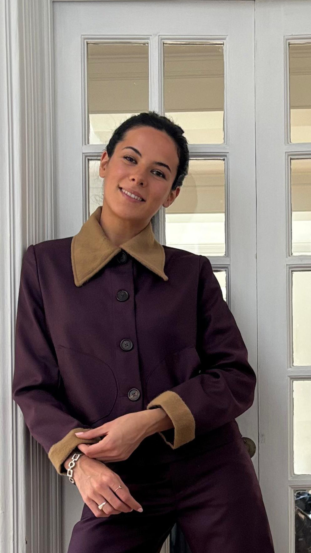 Chaqueta 100% Lana de Merino y Cuello Baby Alpaca Morado