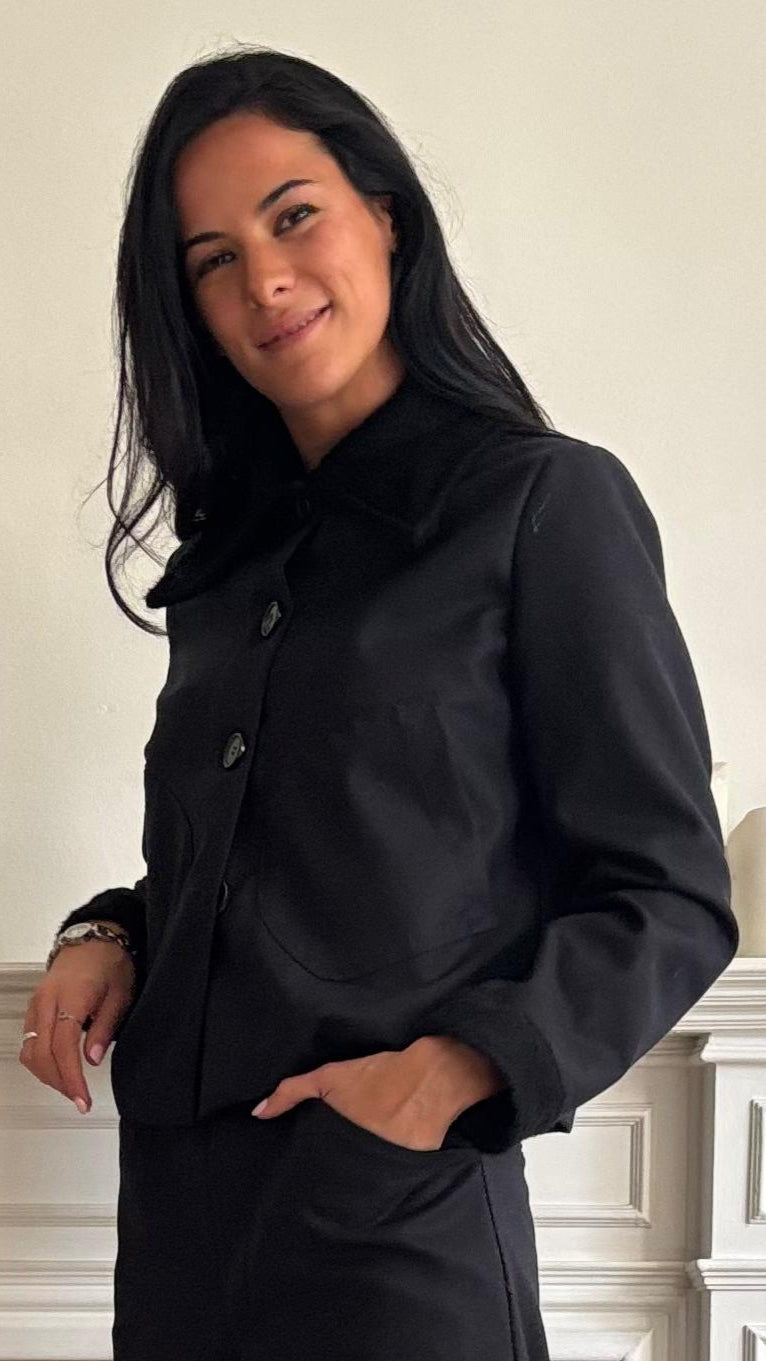 Chaqueta 100% Lana de Merino y Cuello Baby Alpaca Negro