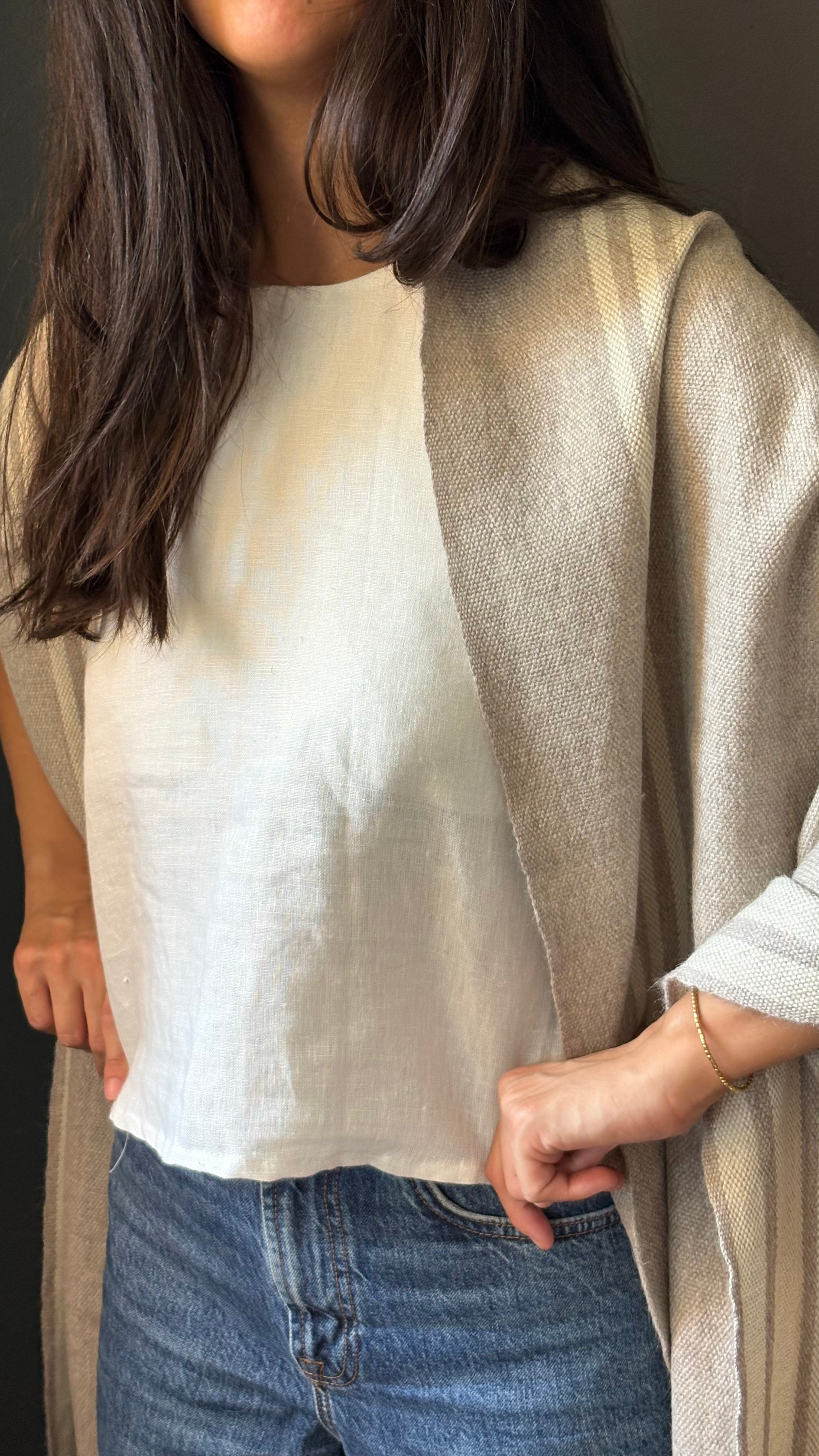 Echarpe 100% Alpaca arena con rayas crudo