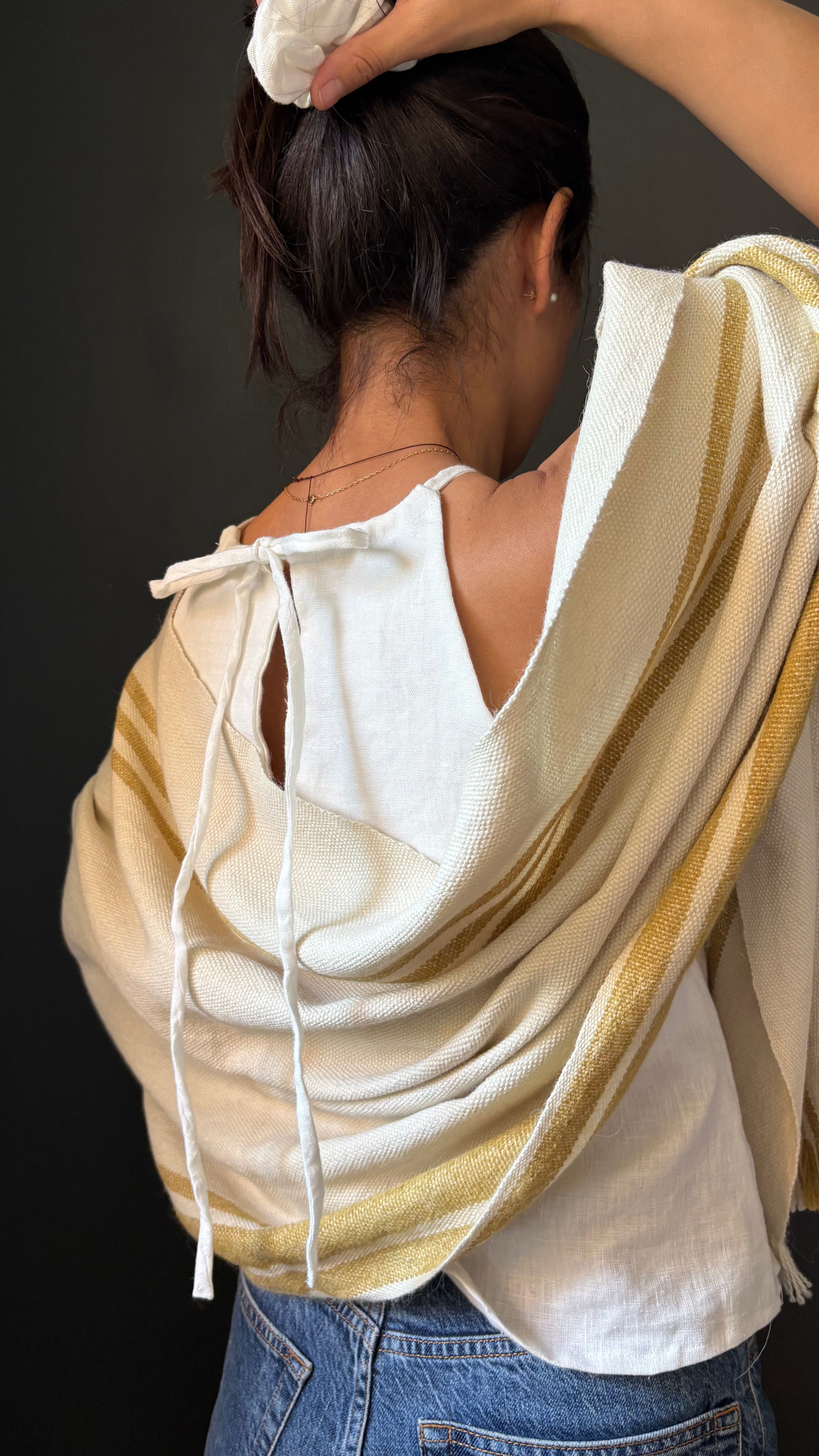 Echarpe 100% Alpaca crudo con rayas amarillas