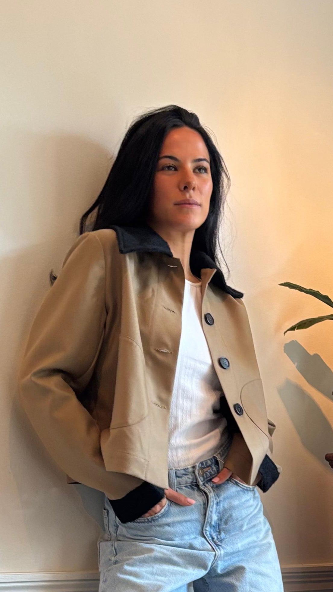 Chaqueta 100% Lana de Merino y Cuello Baby Alpaca Beige