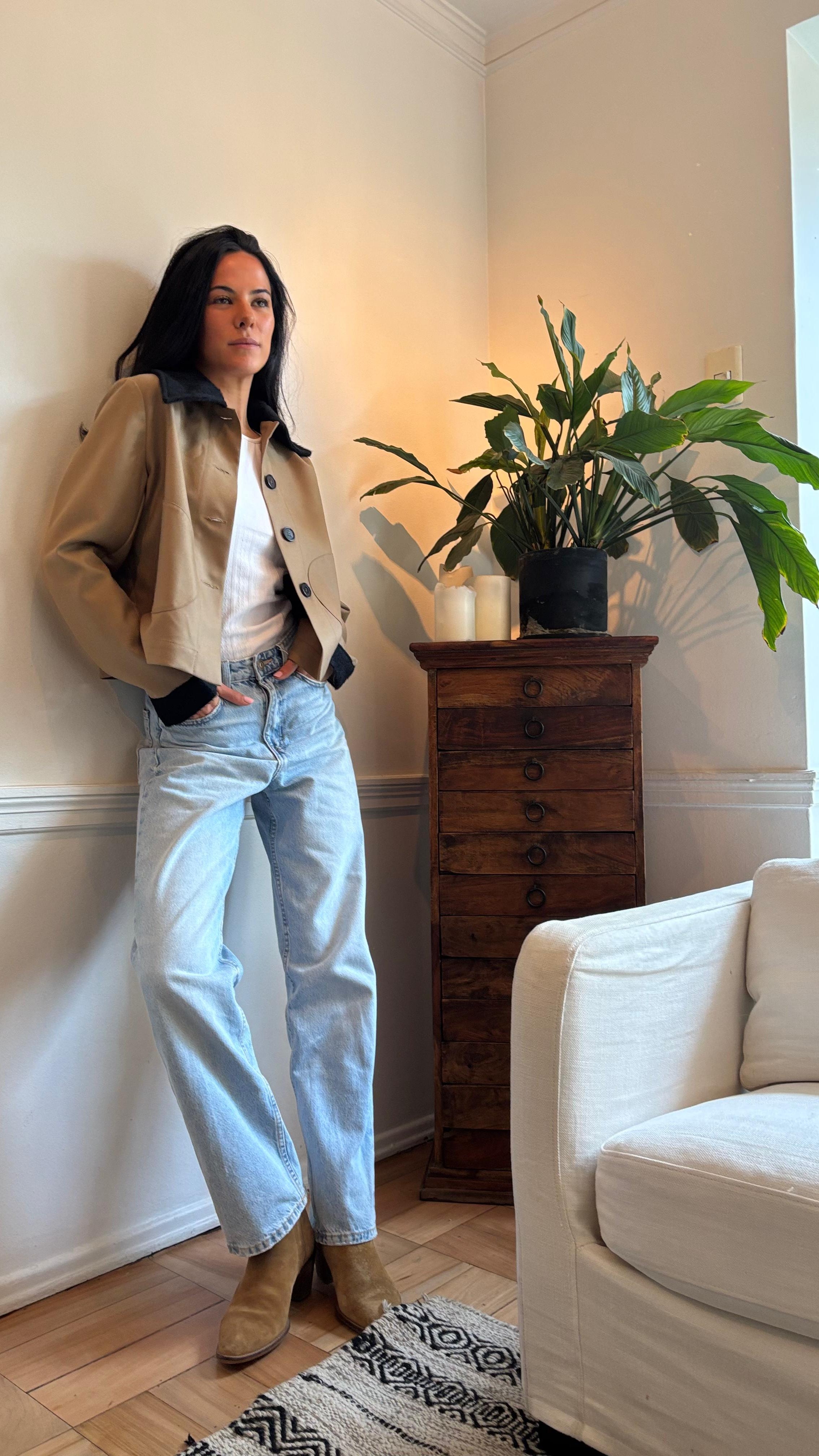 Chaqueta 100% Lana de Merino y Cuello Baby Alpaca Beige