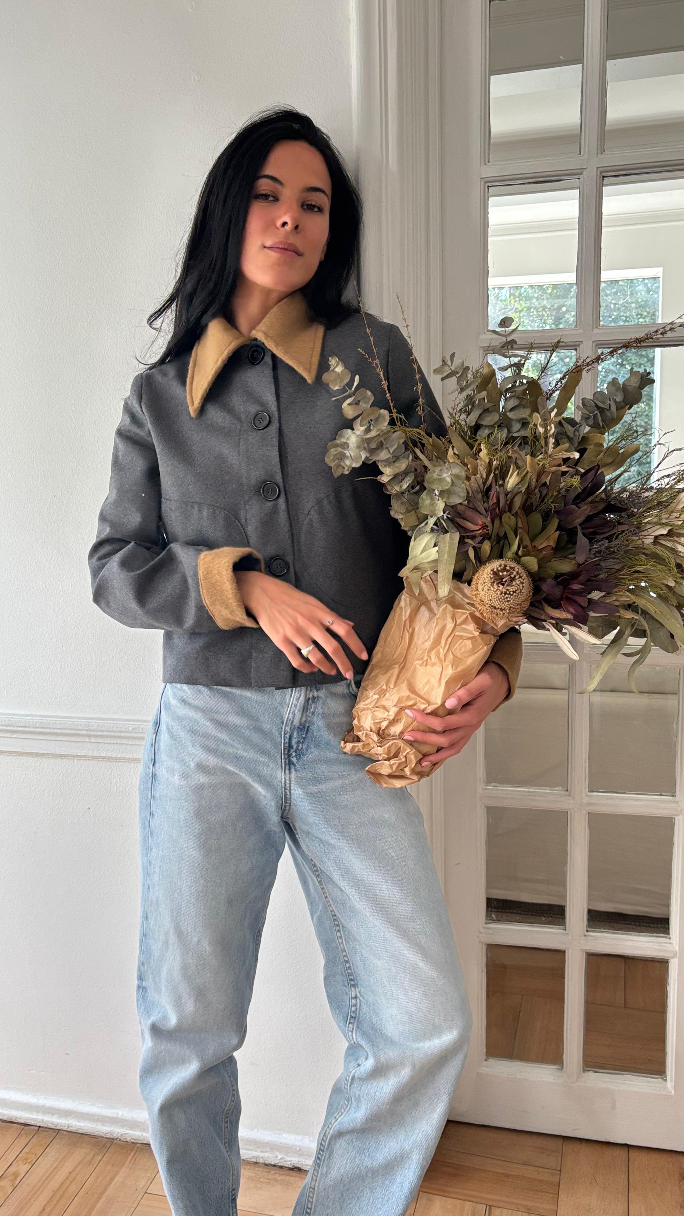 Chaqueta 100% Lana de Merino y Cuello Baby Alpaca Gris