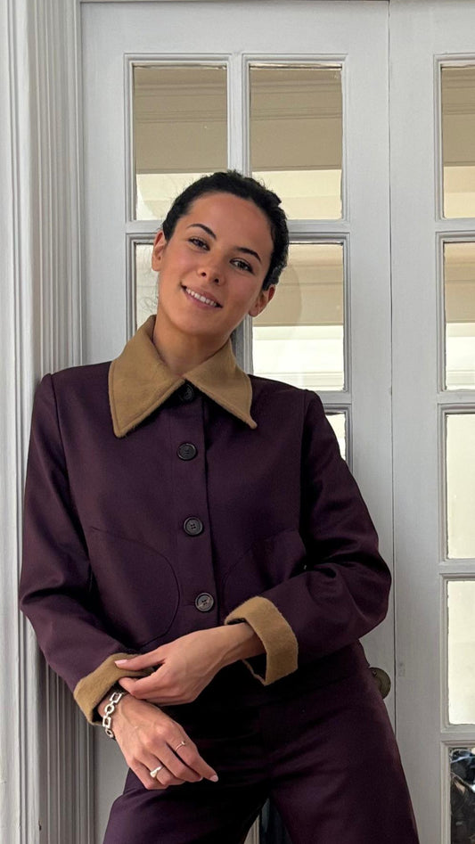 Chaqueta 100% Lana de Merino y Cuello Baby Alpaca Morado