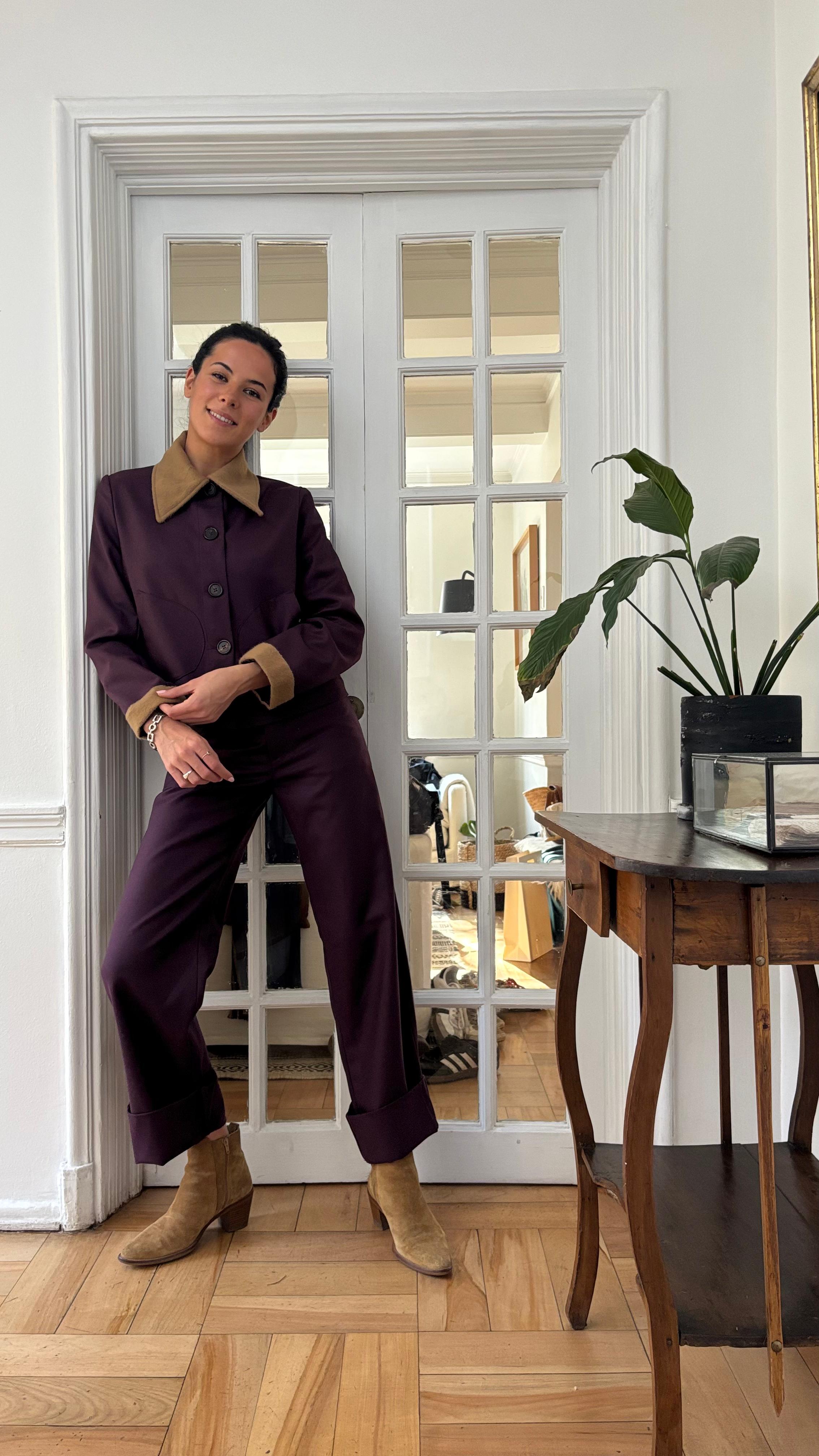 Chaqueta 100% Lana de Merino y Cuello Baby Alpaca Morado